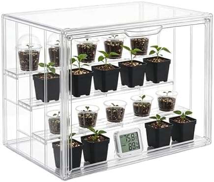 Klmnop Clear Mini Tabletop Greenhouse, Portable Small Indoor Greenhouse with Magnetic Waterproof Door for Seed Starting, Plant Warmth & Home Display, 14.2 x 8.7 x 10.6 Inch by Klmnop