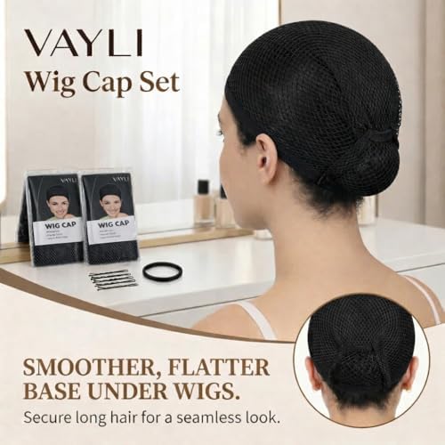 Wig Cap for Long Hair, 2 Large Mesh Hair Nets, Black, 8 Pc Set - Image 4