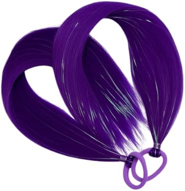 Dark Purple Ponytail Hair Extensions With Tinsel, Synthetic Tinsel Extensions With Rubber Band Daily Party Halloween Festival Crazy Days Hair Pieces for Women and Girls Accessories 2pcs/lot - Image 4