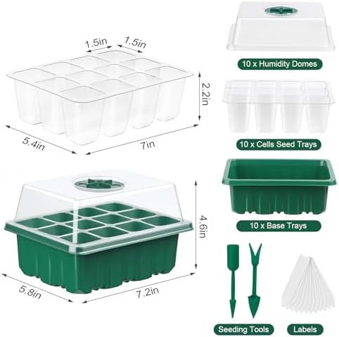 10 Pack Seed Starter Trays, 120 Cells with Humidity Domes and Base Trays - Image 4