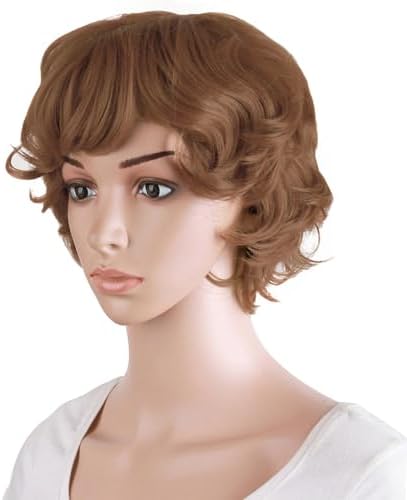 MapofBeauty 11.8 Inch Women Short Curly Side Bangs Fashion Wig, Light Brown - Image 3