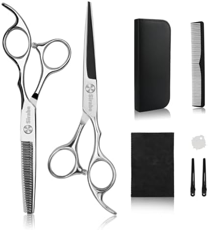 Hair Cutting Scissors Thinning Shears Kit, 6.5 inch Professional Haircut Scissors for Beard Trimming Shaping with Comb Case, Hairdressing Shears Set by Sirabe