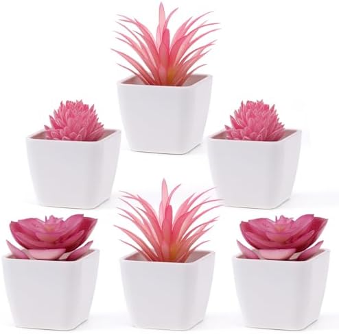 Woration 6Pcs Mini Artificial Pink Plastic Succulent Fake Plants Potted by Woration