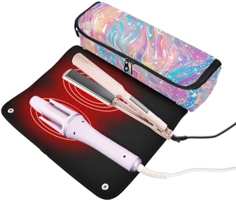 Hair Tools Travel Bag with Heat Resistant Mat 2-in-1 Hot Tools Travel Bag Organizer Flat Curling Iron Travel Case for Straightener Pink Liquid Gradient - Image 2