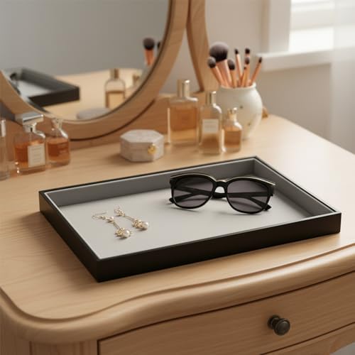 Large Jewelry Organizer Tray PU Leather, Black Gray, 1 Grid - Image 4