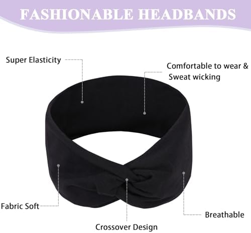 XTREND 4 Packs Black Headbands for Women ，Stretchy Anti-Slip Design Sweat Head Bands for Women’s Hair, One Set Multi Styles Fashion Headscarf For Women Yoga Workout Sports Every Day Basic Accessories - Image 3