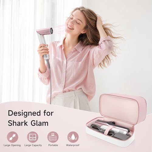 Travel Hair Dryer Case for Shark Glam, Portable Hair Tools Bag for Shark FlexFusion, Double-Layer Carrying Case for FlexStyle Blow Dryer, Silki Straightener & Glossi Attachments Holder(Pink) - Image 5