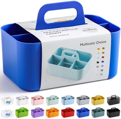 Multiuse Caddy Organizer with Handle, Portable Plastic Tote Bin - Art Craft, Stationary Pen Marker Crayons, Makeup Hair Supplies Storage - Bathroom, Classroom, Dorm, Office, Desk Holder - Dark Blue by AOZITA