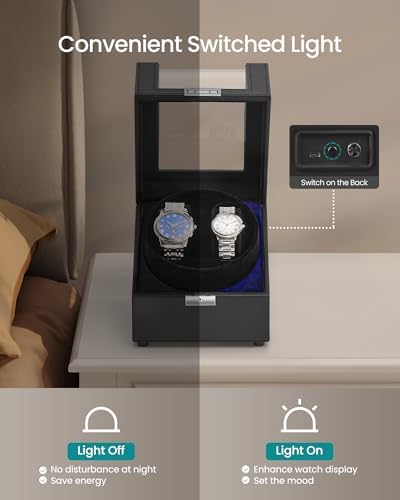 SONGMICS Automatic Double Watch Winder Box, Quiet Motor, LED Light, Lock - Image 4