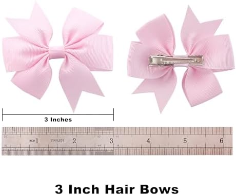 Babymatch Pink Hair Bows: 60pcs 3 inch Bow Clips for Toddlers and Little Girls, Kids, Pigtail, Birthday, School, Parties, Gift Set - Image 2
