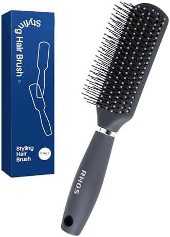RHOS Hair Brush for Men - Detangler Hair Brush for Styling/Massage - Nylon Bristles for Wet & Dry Hair, Bangs, Thin, Short Hair - Gray by RHOS