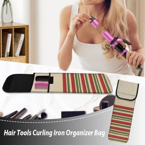Flashideas Christmas Stripes Curling Iron Holder Heat Resistant Neoprene Curling Iron Cover Bag with Pocket Curling Iron Organizers and Storage for Hair Straightener, Curling Iron, Flat Iron - Image 5