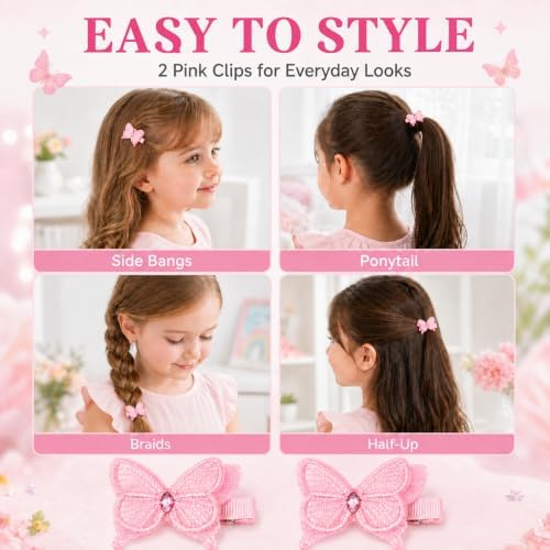 2 Pcs Butterfly Hair Clips for Girls, Fully Lined, Pink - Image 6