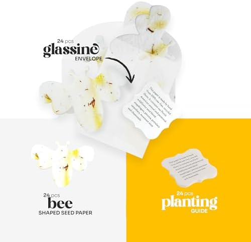 24 Favor Set, Yellow Bee Gift Wrap Tag w/Wildflower Seeds - Image 3
