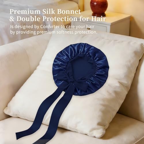 Silk Bonnet Satin Bonnet for Sleeping Large Bonnets with Tie Band Hair Wrap with Adjustable Straps Hair Cap for Women Curly Hair Blue - Image 2