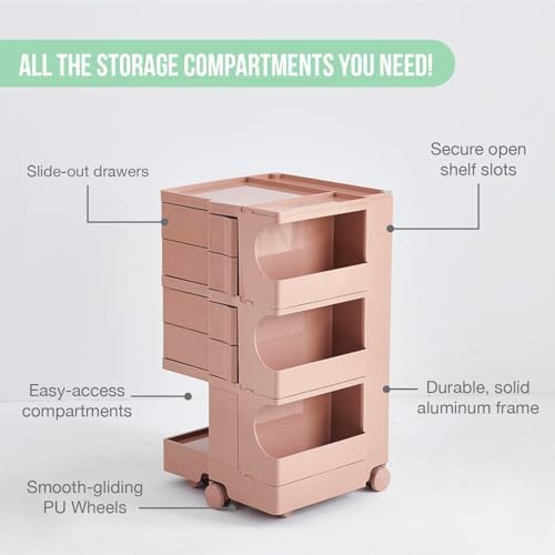 Multipurpose Utility Storage Cart - Ultra Storage Caddy with Wheels and Swing Out Drawers - Designer Home Trolley Cart - Caddy for Salon, Kitchen Bathroom Portable Cabinet - Sakura Peach - Image 4
