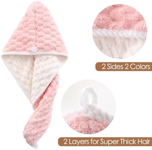 Microfiber Hair Drying Towel,2 Layer Reversible Hair Turban,White & Pink - Image 3