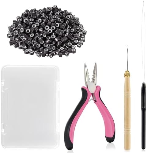 JIAMEISI Hair Extension Tool Kit, 500 Micro Rings Brown by JIAMEISI