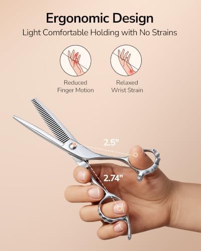 ULG Professional Hair Thinning Scissors & Shears, 6.5" 440C Japanese Stainless Steel Barber Scissors, Hand-Honed Razor Sharp Blades & Ergonomic Offset Handle for Salon & Home Use - Image 5