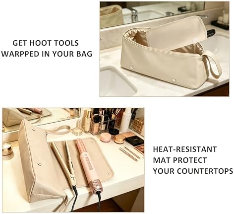 Gosect Hair Tool Travel Bag with Removable Heat Resistant Mat, Hot Hair Tools Travel Storage Pouch for Curling Iron, Flat Iron, Hot Hair Brush, Hair Dryer, Hair Styling Accessories(Ivory White) - Image 3