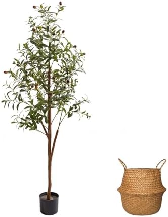 5FT Artificial Olive Tree Indoor, Tall Faux Olive Tree with Pot&Basket, Large Fake Olive Tree with Realistic 720 Silk Leaves and 40 Fruits for Living Room Home Office Decor. by Unknown
