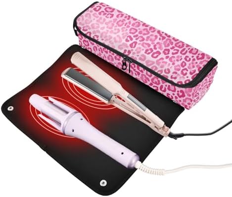 Hair Tools Travel Bag with Heat Resistant Mat Detachable 2-in-1 Curling Iron Travel Case Hot Tools Organizer for Straightener Flat Iron Gradient Pink Leopard Print - Image 2