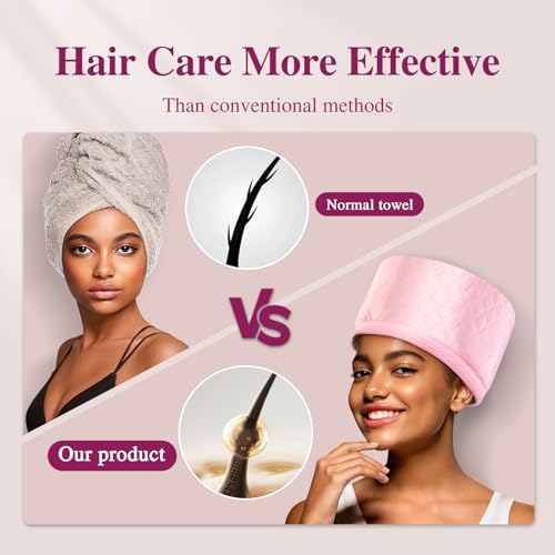 Heat Cap for Deep Conditioning: 10-Level Heats Up Quickly 3 Time Settings Hair Steamer for Natural Hair Home Use Thermal Steam Cap for Black Hair Portable Heating Caps Pink - Image 3
