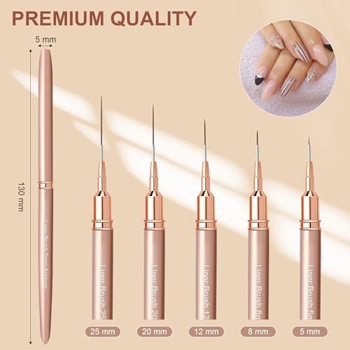 Artdone Metallic Nail Art Pens, Liner Brushes Set, 5PCS Gold Nail Tools - Image 2