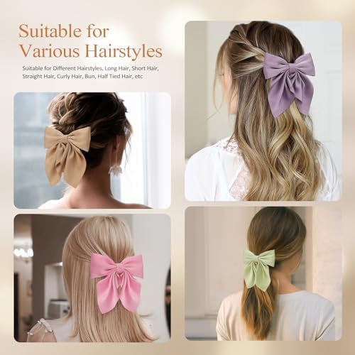 Seiolieliou 6Pcs Hair Bows for Women, Silky Satin Bow Hair Clips for Girls - Image 5
