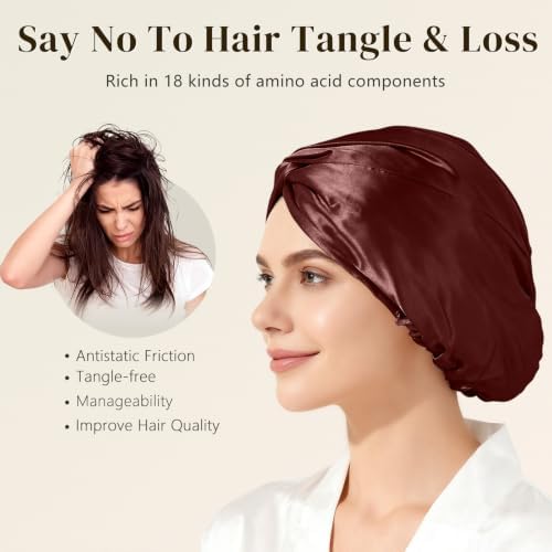 ZIMASILK 22 Momme 100% Mulberry Silk Bonnet for Sleeping Women, Burgundy - Image 4
