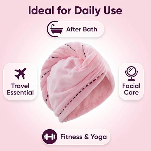Microfiber Hair Towel 4 Pack, Hair Towel Wrap Quick Dry Hair Hat Anti-frizz Head Turban with Button, Wet Curly Hair Towels for Women (Blue & Pink & Purple & Red) - Image 6