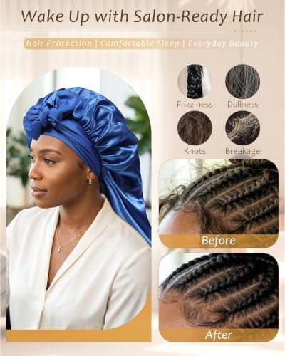 AWAYTR Long Satin Bonnet for Braids - Double Layer Hair Bonnet for Sleeping - Image 4