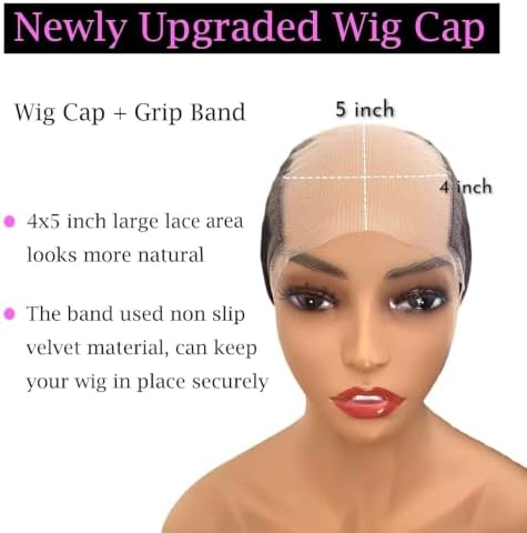 Lace Wig Grip Cap for Glueless Wig 4x5 Transparent Lace Reusable Wig Caps, Wig Grip Band for Lace Front Wigs to Keep Wigs in Place, Adjustable Wig Cap with Grip Band Non Slip Cap for Women (Brown) - Image 2