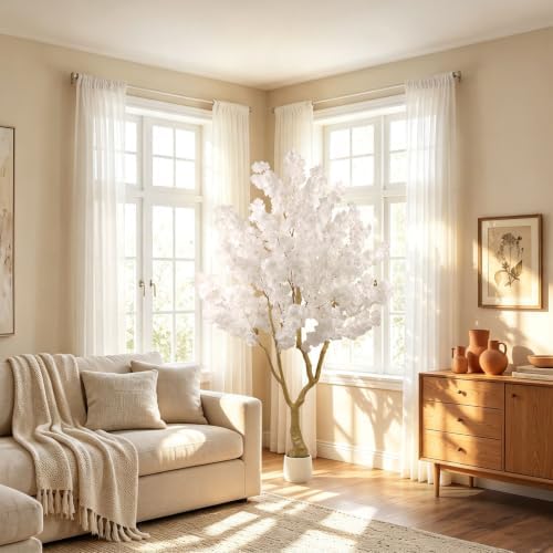 White Artificial Cherry Blossom Tree 6FT with Sturdy White Planter - Image 2