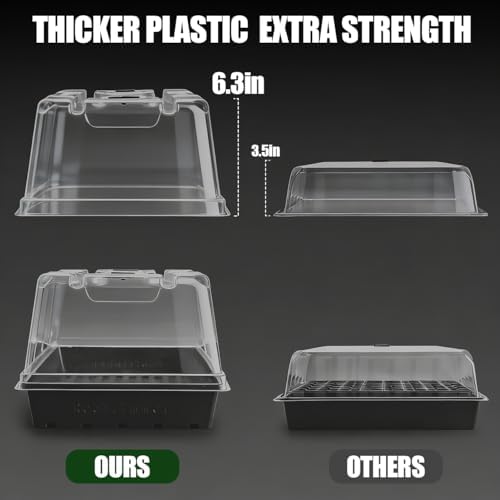 RooTrimmer 10 Pack 6.3" Tall Humidity Domes for 1020 Trays, Extra Strength Seed Starter Covers with 2 Adjustable Vents, Clear Plastic Propagation Cloning Lids for Germination & Microgreens, BPA-Free - Image 2