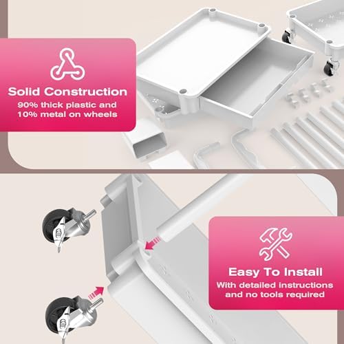 Goovilla Rolling Makeup Organizer Cart with Removable Drawer, 3 Tier White - Image 4