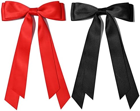 2PCS Silky Satin Hair Bows Hair Clip Black Red Hair Ribbon Ponytail Holder Accessories Slides Metal Clips Hair Bow for Women Girls Toddlers Teens Kids - Image 5