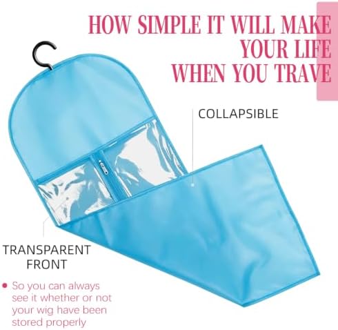8PCS Wig Storage Bags with Hanger Hair Extension Holder Wig Bag-Blue - Image 7