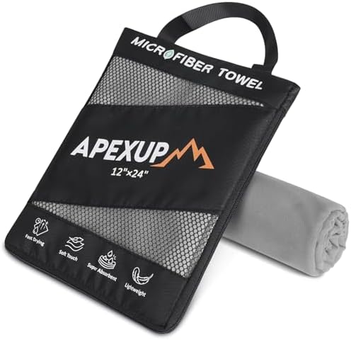 APEXUP Microfiber Travel Towel, Ultra Absorbent Quick Dry Towels, Lightweight Gym Sports Camping Towel for Workout, Yoga, Beach, Shower, Swimming (24"×12", Gray) by APEXUP