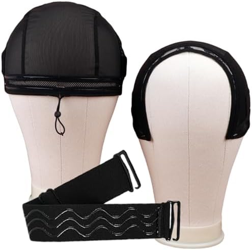 Wig Cap with Drawstring & Wig Grip Band for Lace Front Wigs, Non Slip Breathable Semi Spliced Cap, Secure Fit for All Wig Types, Comfortable for Daily Wear (5x5) by SUSISANG