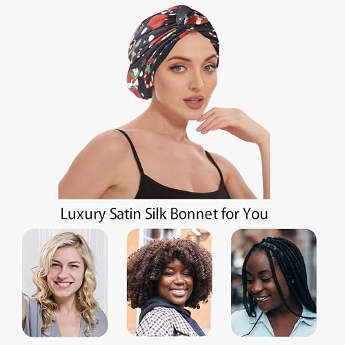 Christmas Adjustable Silk Bonnet Satin Curly Hair Wrap for Sleeping Women - Image 4