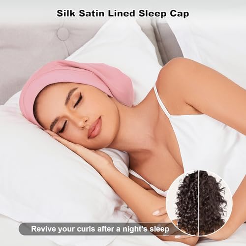 ZHENSILK 4Pcs Silk Satin Bonnets for Women Men, Adjustable Hair Wrap Slouchy Beanie Hat for Curly Hair - Image 2