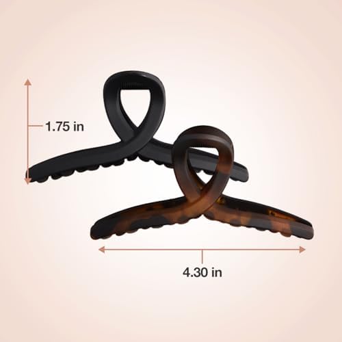 Kitsch Large Loop Hair Clips for Women - Tortoise & Black, 2 Pcs - Image 2
