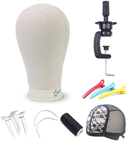 22Inch Canvas Block Wig Head Stand Set for Wig Heads Display Styling Making by Eerya