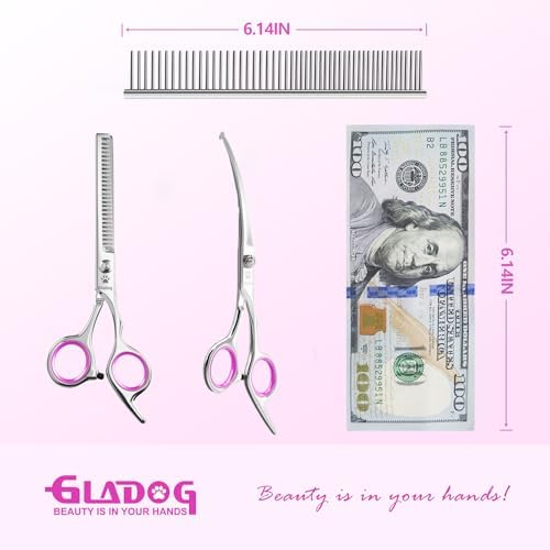 GLADOG Professional 4 in 1 Dog Grooming Scissors Set with Safety Round Tips, Sharp and Heavy-duty Pet Grooming Shears for Cats (Pink) - Image 3