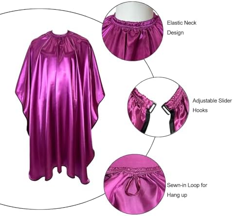 Pelocapa Salon Styling Capes for Clients, Hair Dye Cutting Capes with Elastic Hooks, Waterproof Light Weight Satin Sheen Styling Cape Barber Gown for Stylist, 63”*56”(Purple) - Image 3