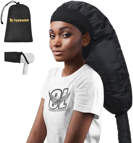 TEPENAR Hair Dryer Bonnet Attachment: Upgraded Extra Large Hooded Dryer Adjustable Hair Dryer Caps - Easy to Use for Natural Curly Textured Hair Care Styling Fast Drying - Black by HOME