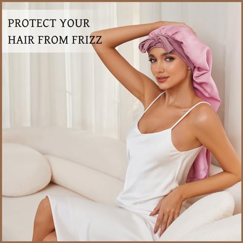 DEMAZALO Silk Long Bonnet for Braids & Curly Hair, Silk Satin Bonnet for Sleeping, Extra Large Bonnets for Women Braid - Image 3