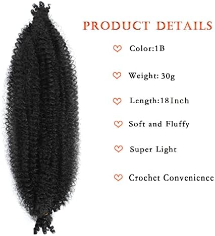 Marley Twist Braiding Hair 8 Packs 18 Inch Pre-Separated Springy Afro Twist Hair Suitable for Damaged Soft Locs Synthetic (18 inches, 1B) Spring Twist Crochet Hair for Black Women Cuban kinky Hair - Image 2