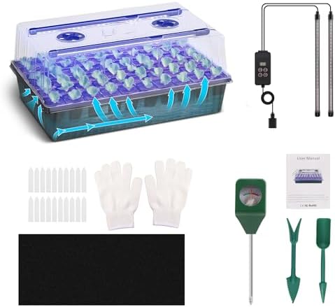 Seed Starting Tray - 60-Cell Self-Watering Tray, Seed Starter Kit LED Grow Light, Timer, Humidity Dome, pH Meter for Plant Germination, Vegetables, Herbs, Flowers by Terronix